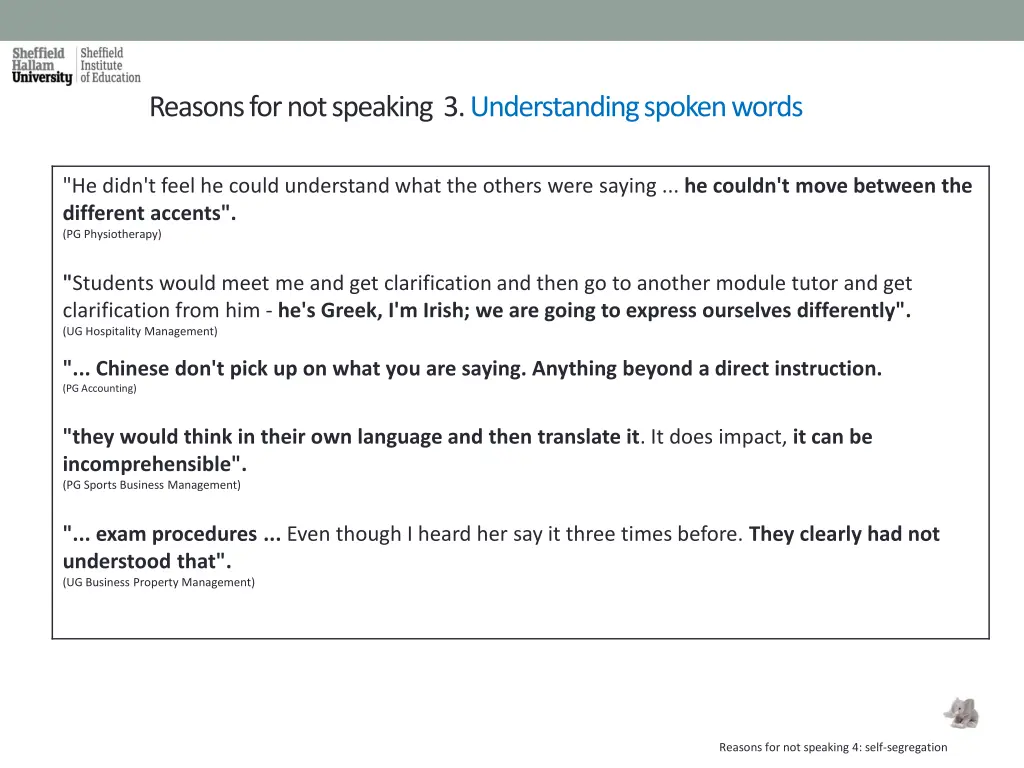 reasons for not speaking 3 understanding spoken