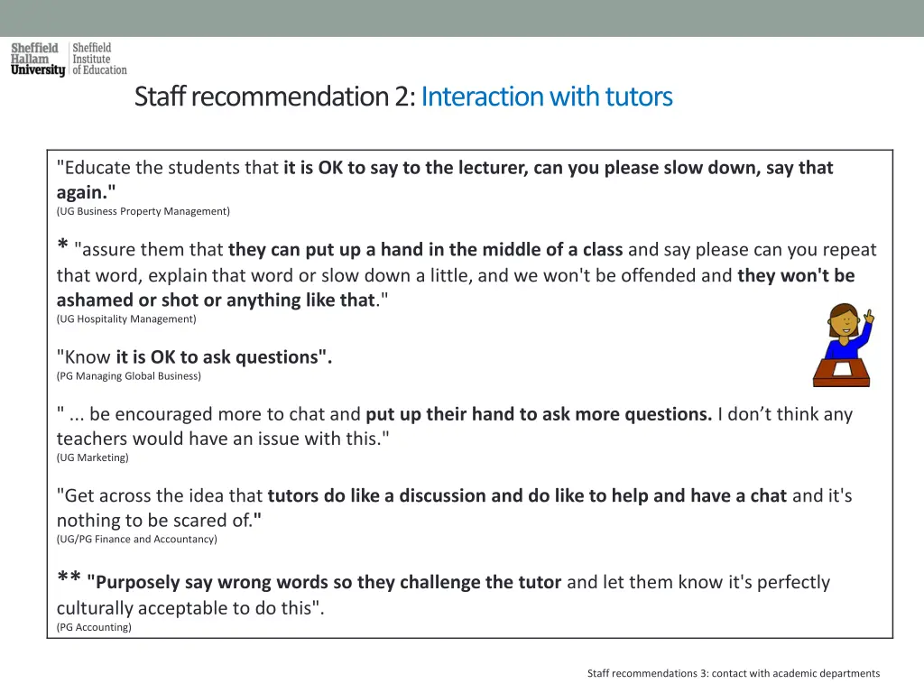 staff recommendation 2 interaction with tutors