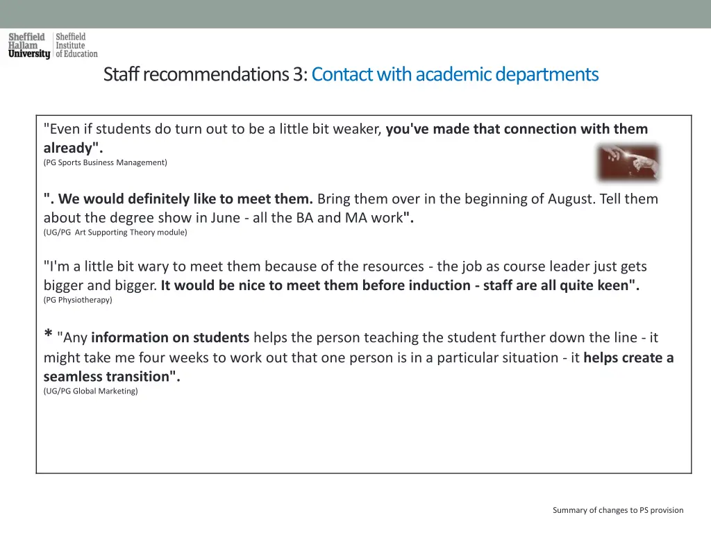 staff recommendations 3 contact with academic