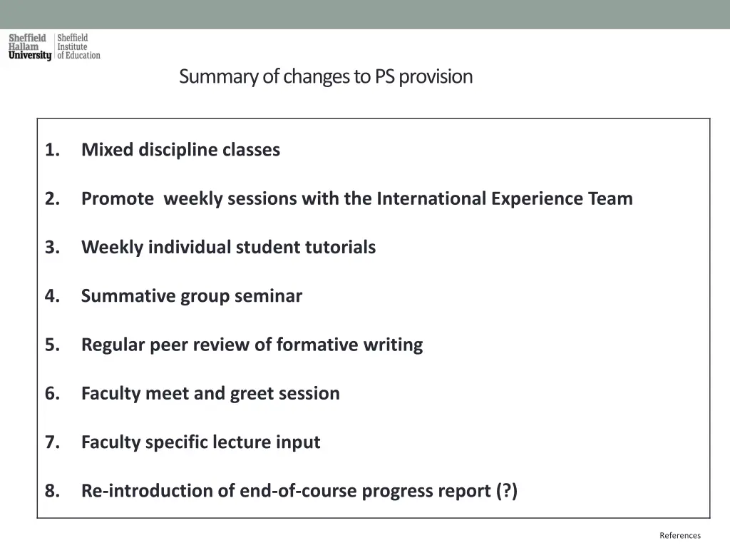 summary of changes to ps provision