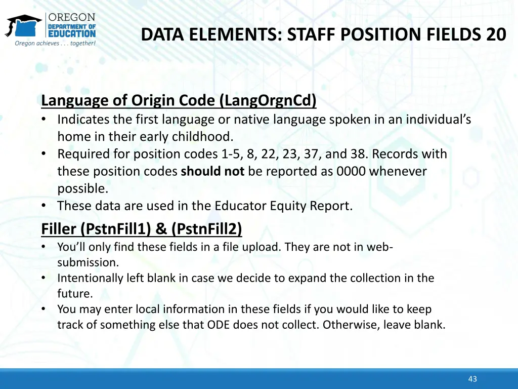 data elements staff position fields 20