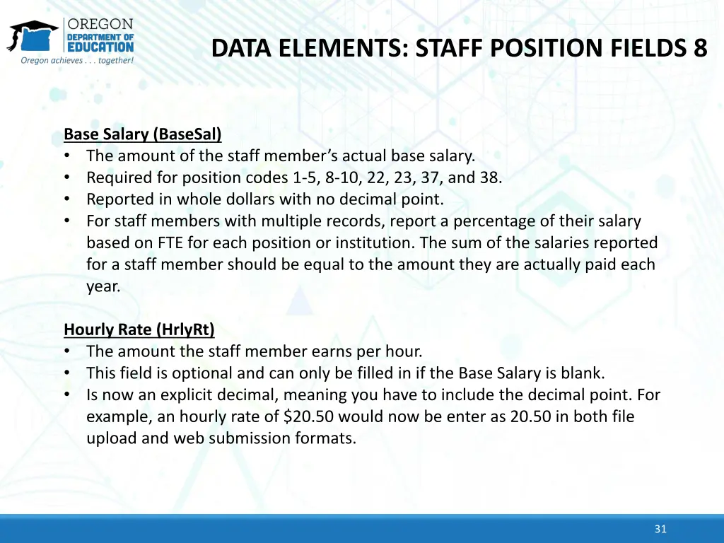 data elements staff position fields 8