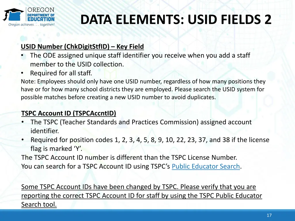 data elements usid fields 2