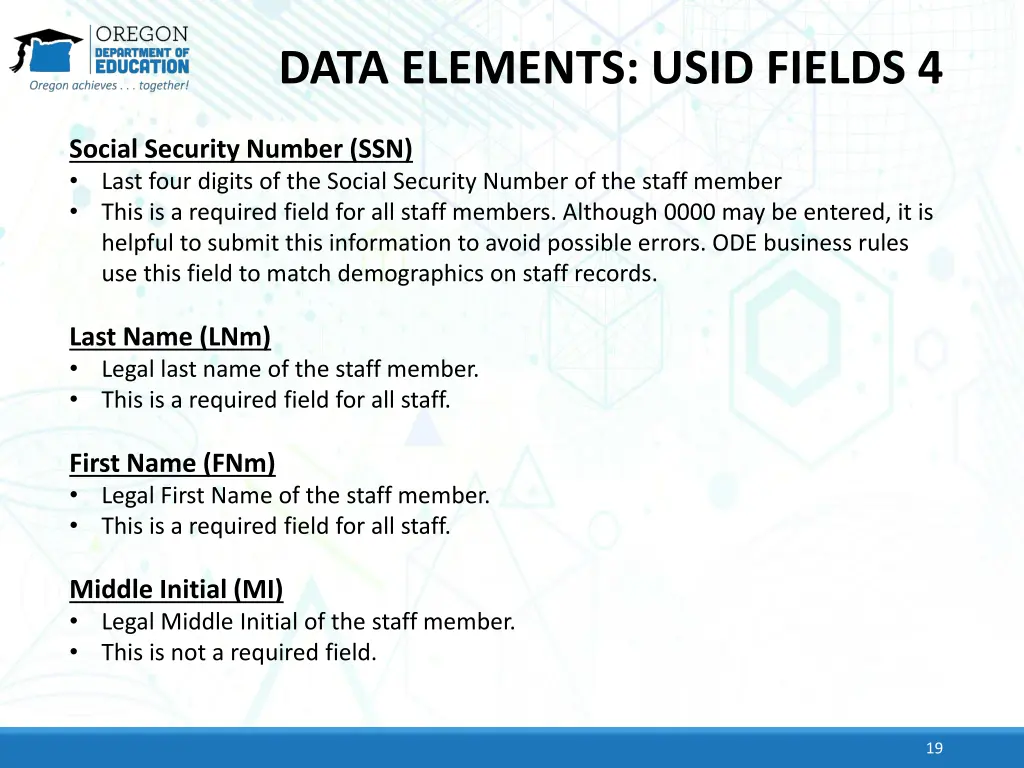 data elements usid fields 4