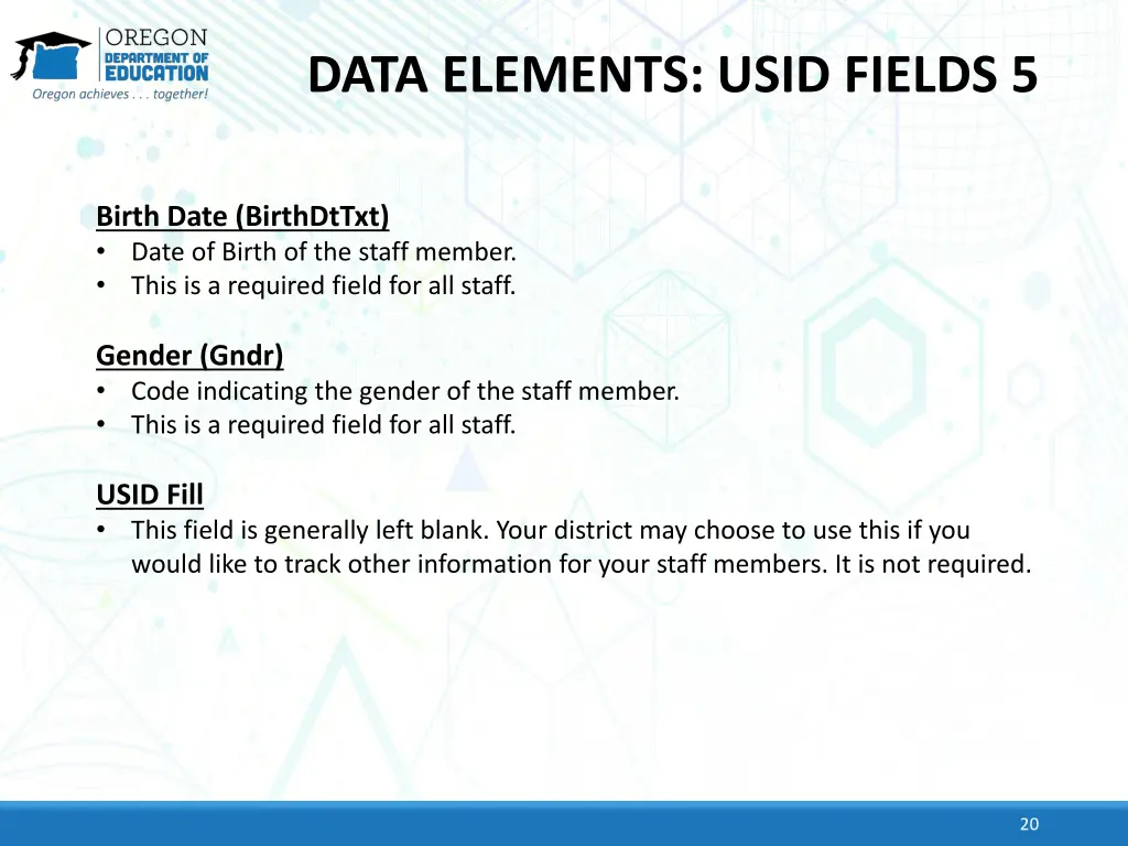 data elements usid fields 5