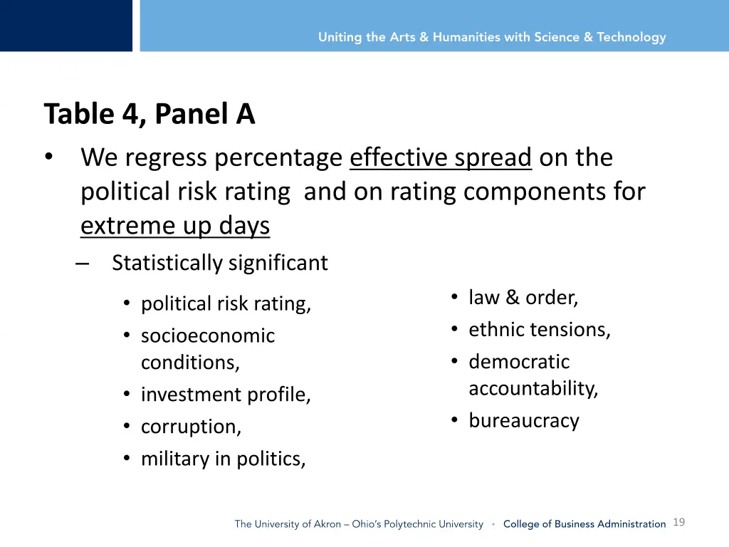 table 4 panel a we regress percentage effective