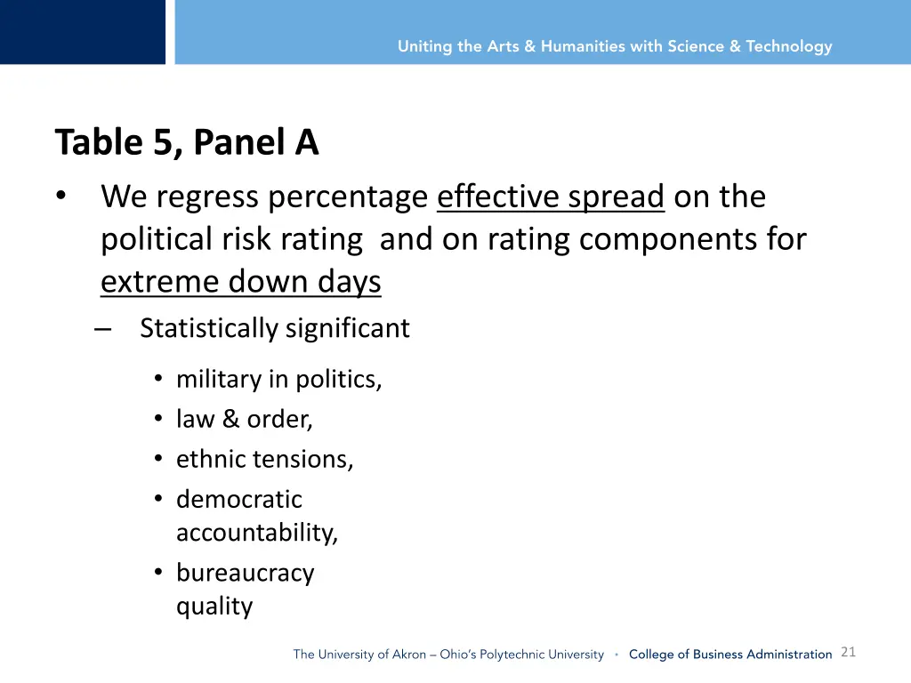 table 5 panel a we regress percentage effective