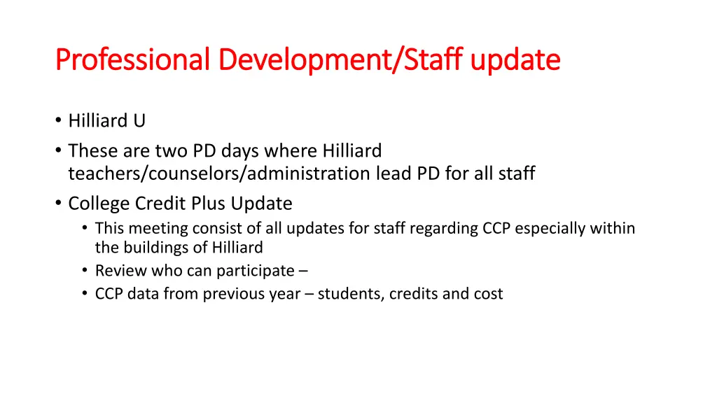 professional development staff update