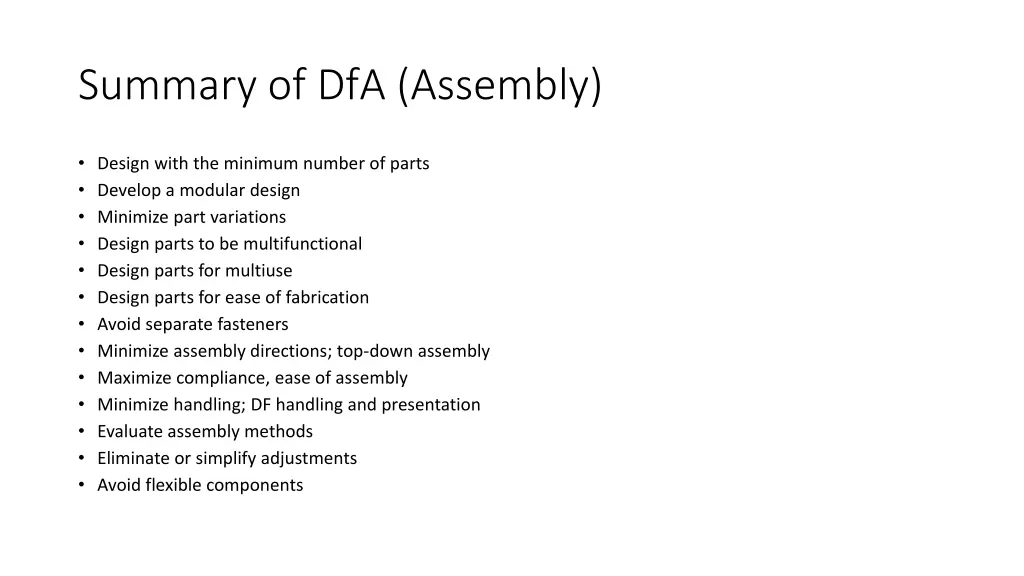 summary of dfa assembly