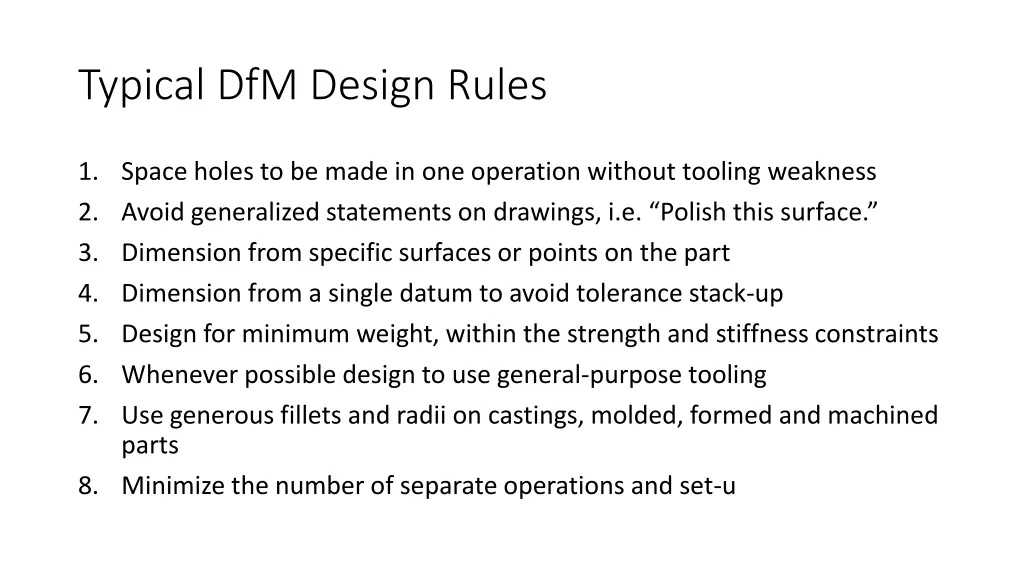 typical dfm design rules