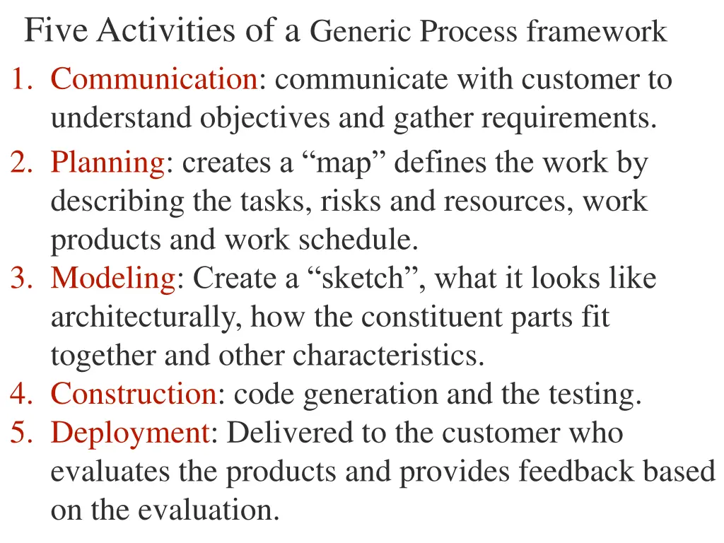 five activities of a generic process framework