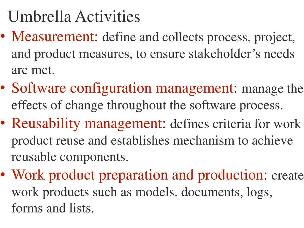 umbrella activities measurement define