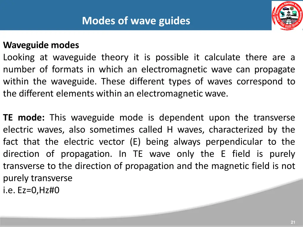 modes of wave guides