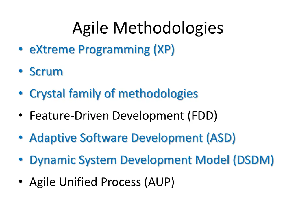 agile methodologies extreme programming xp