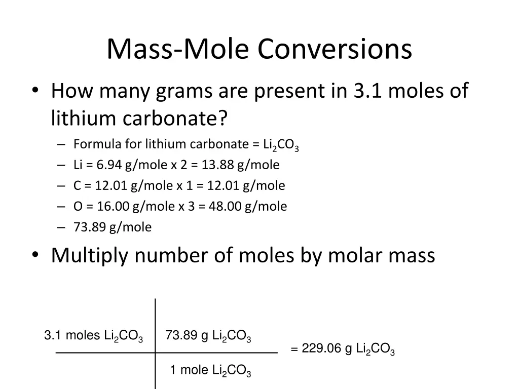 mass mole conversions how many grams are present