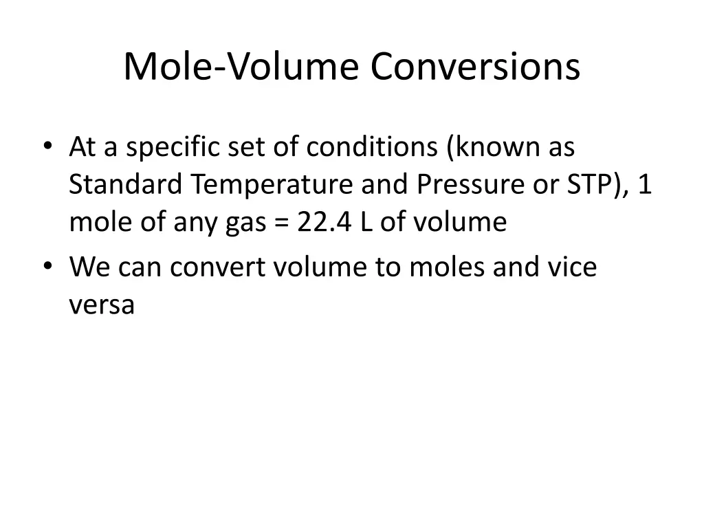 mole volume conversions