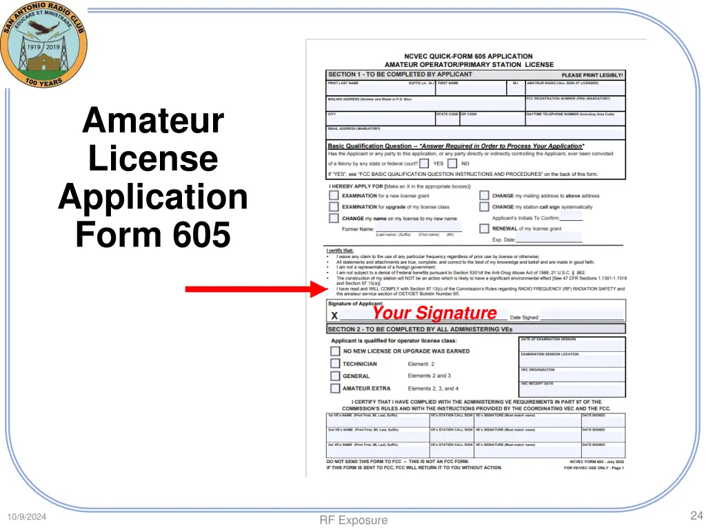 amateur license application form 605 1