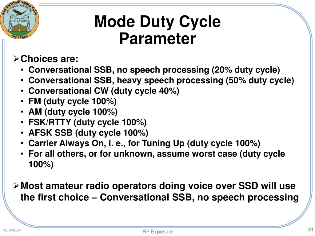 mode duty cycle parameter