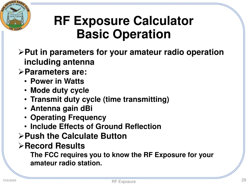 rf exposure calculator basic operation