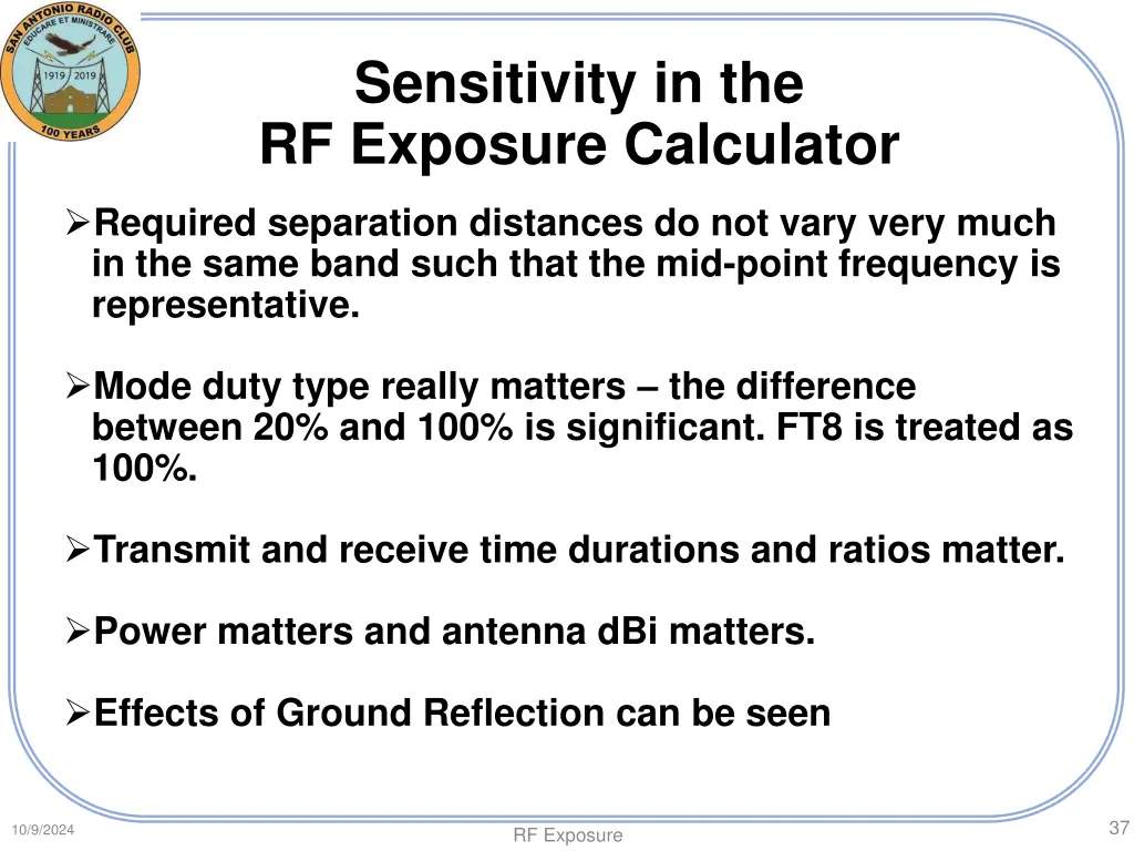 sensitivity in the rf exposure calculator