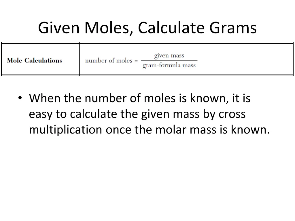 given moles calculate grams