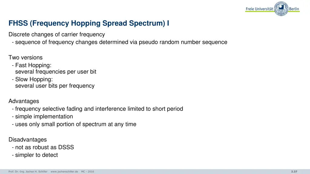 fhss frequency hopping spread spectrum i