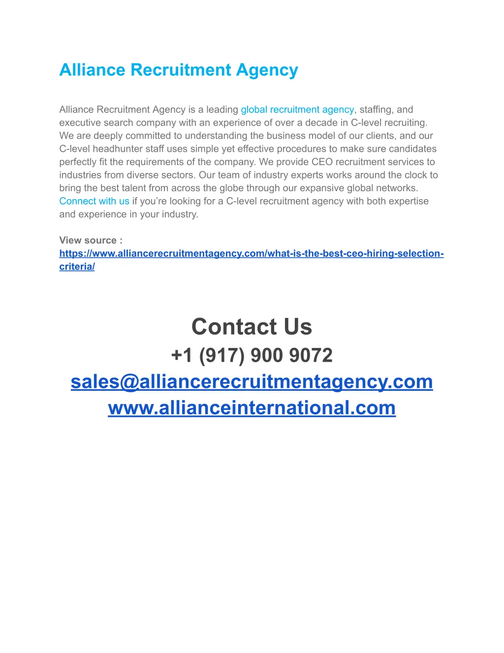 alliance recruitment agency