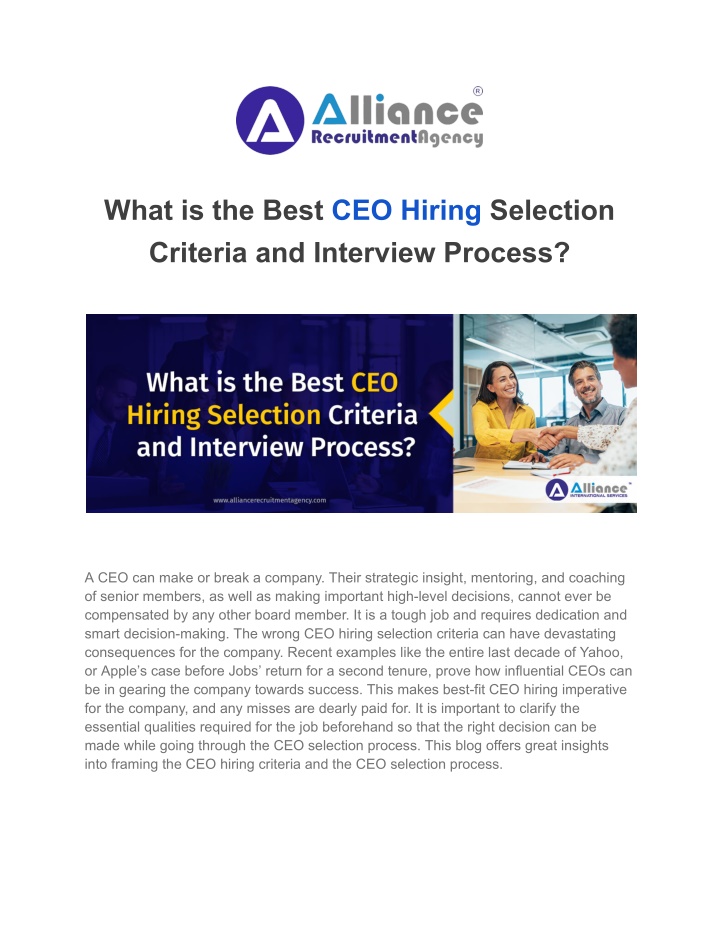 what is the best ceo hiring selection criteria