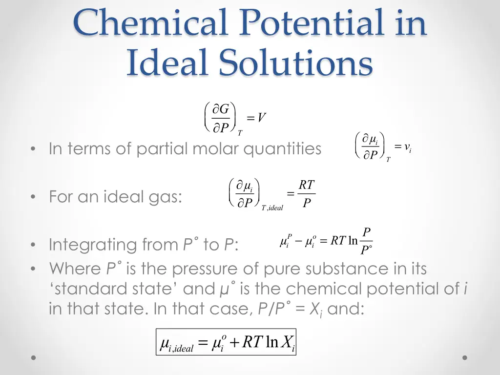 chemical potential in ideal solutions