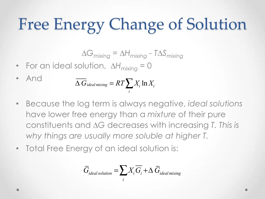 free energy change of solution