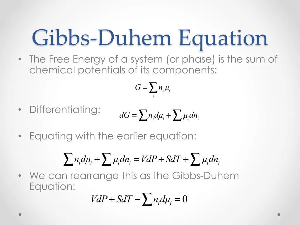 gibbs duhem equation the free energy of a system