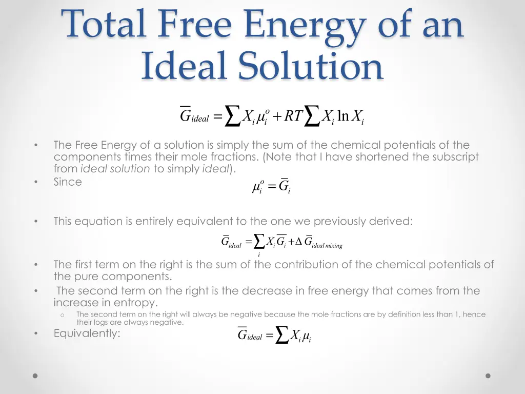 total free energy of an ideal solution 1