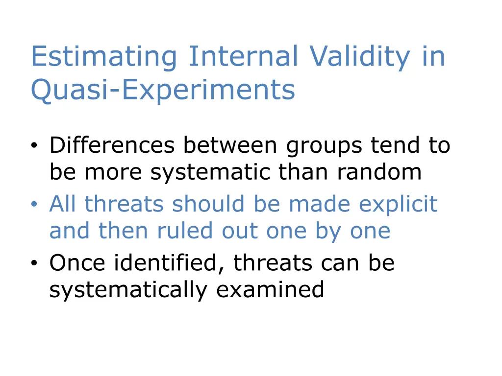 estimating internal validity in quasi experiments