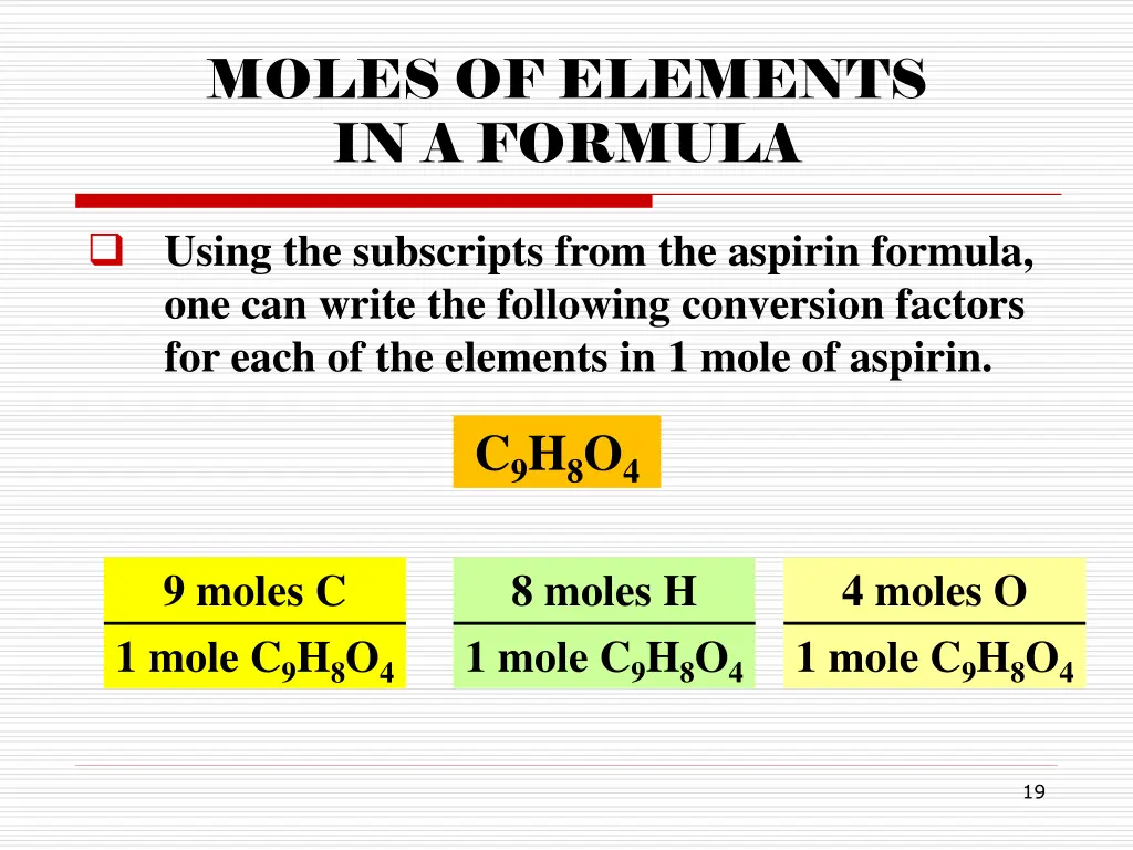 moles of elements in a formula 2