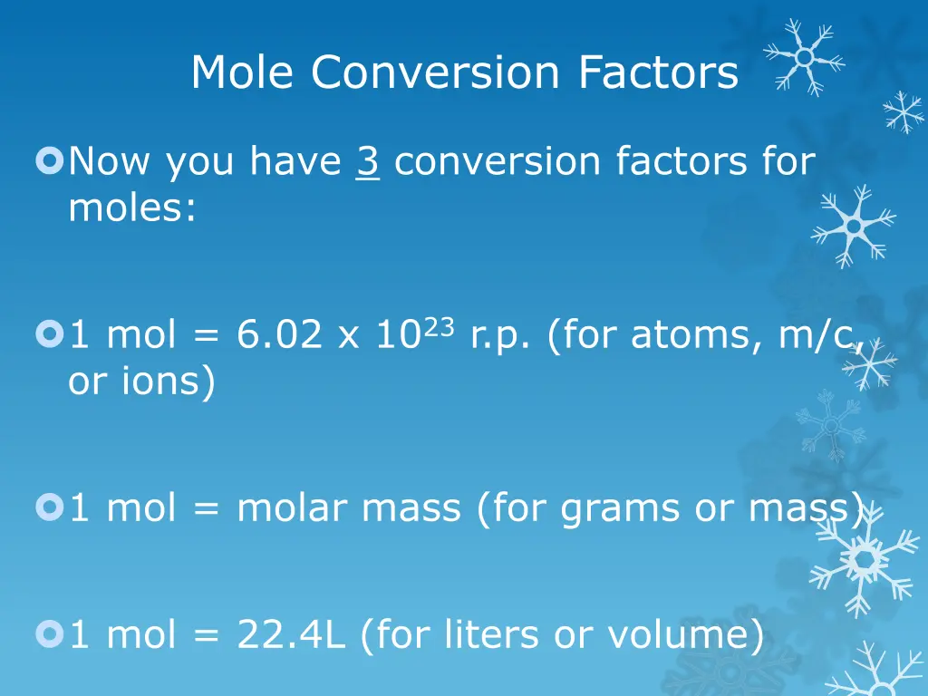 mole conversion factors