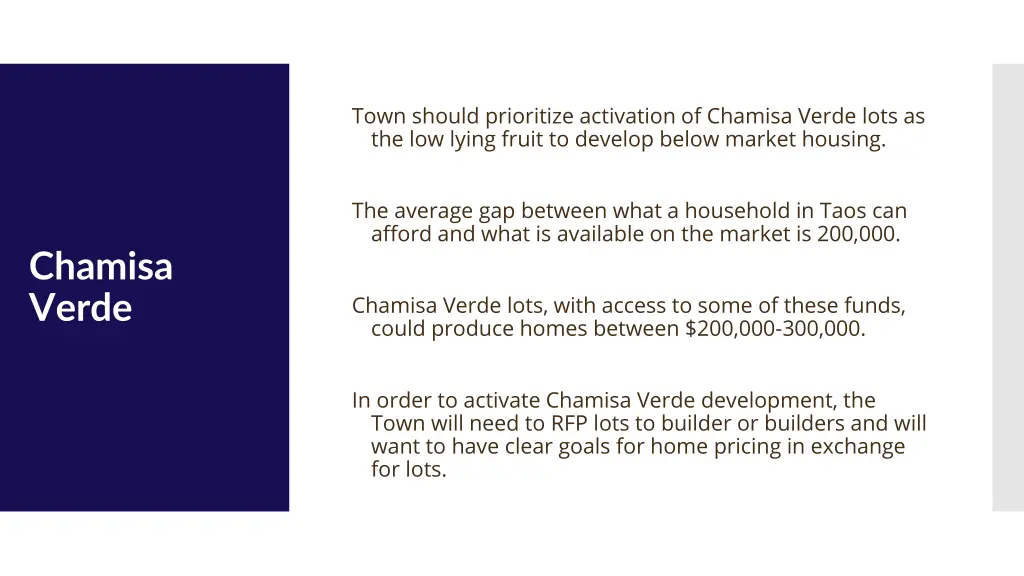 town should prioritize activation of chamisa