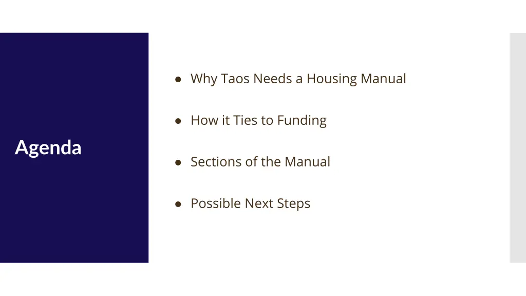 why taos needs a housing manual