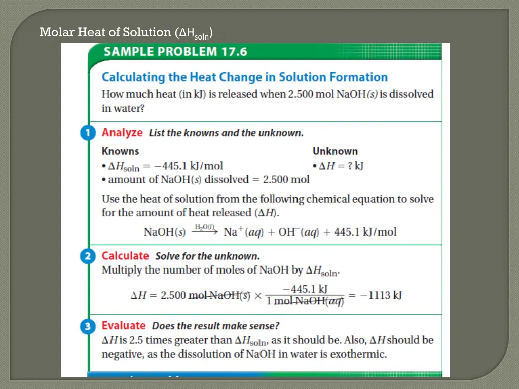 molar heat of solution h soln