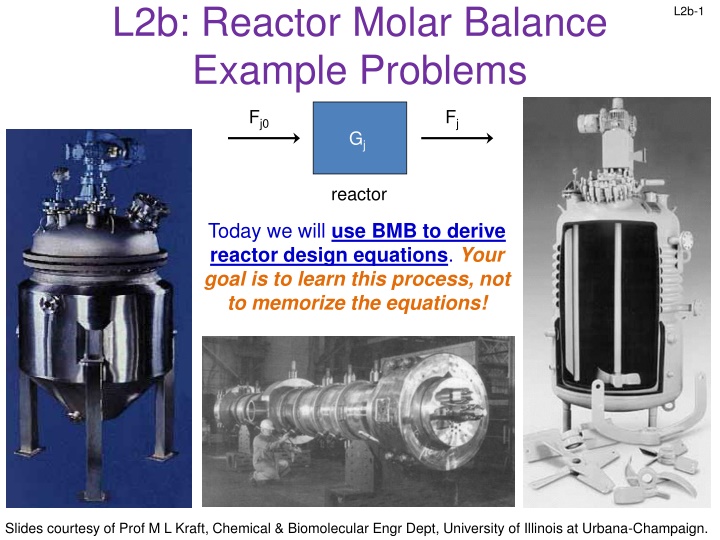 l2b reactor molar balance example problems