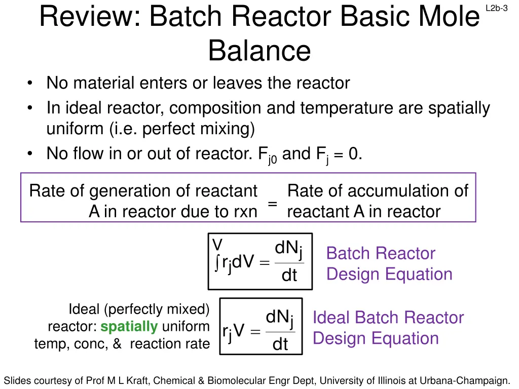 review batch reactor basic mole balance