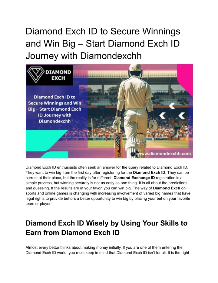 diamond exch id to secure winnings