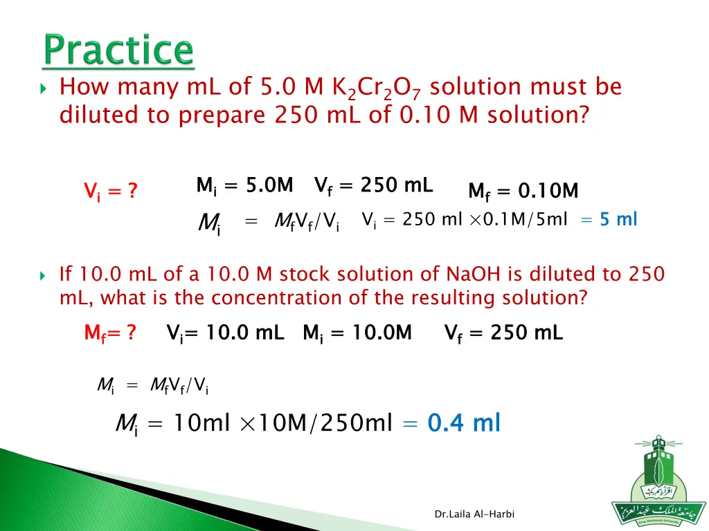 how many ml of 5 0 m k 2 cr 2 o 7 solution must