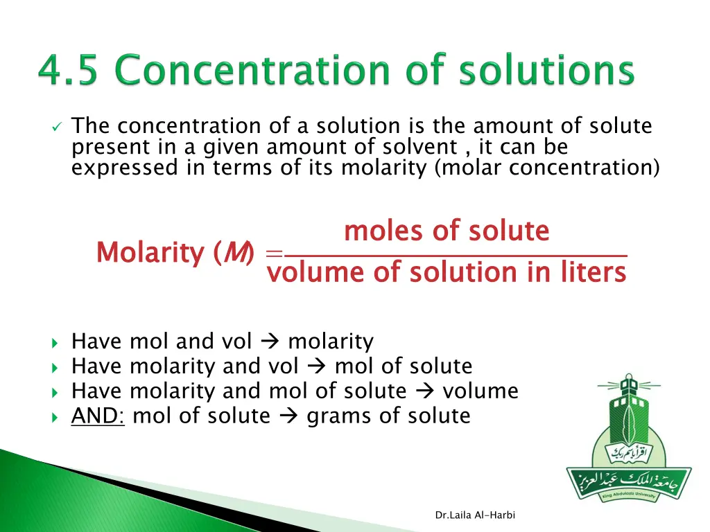 the concentration of a solution is the amount