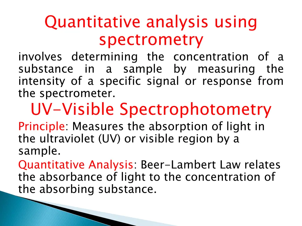 quantitative analysis using spectrometry involves