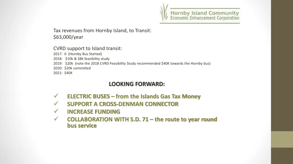 tax revenues from hornby island to transit