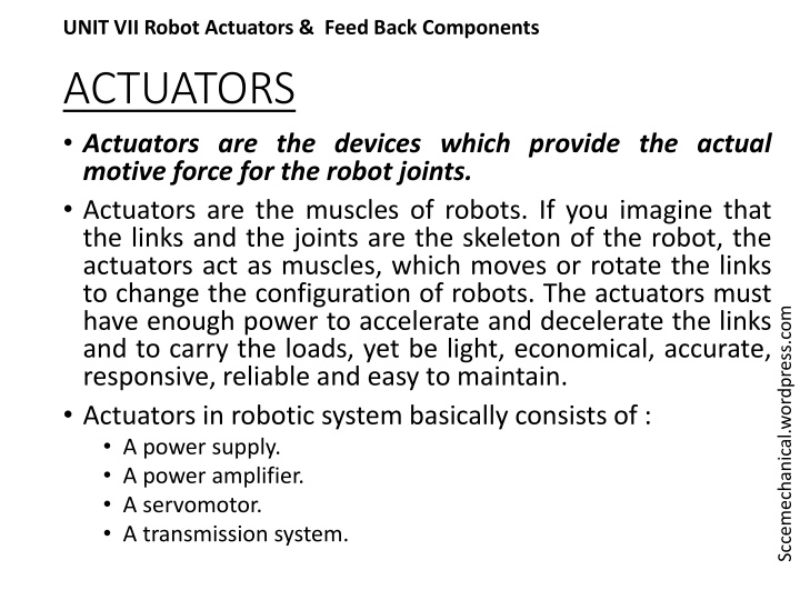 unit vii robot actuators feed back components