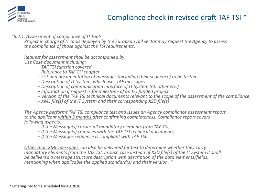 compliance check in revised draft taf tsi