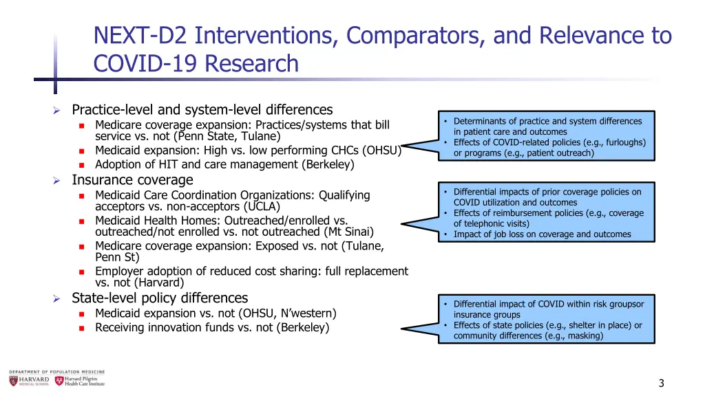 next d2 interventions comparators and relevance