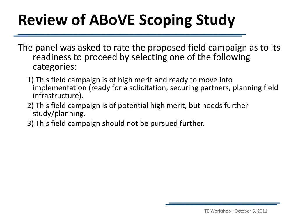 review of above scoping study 2