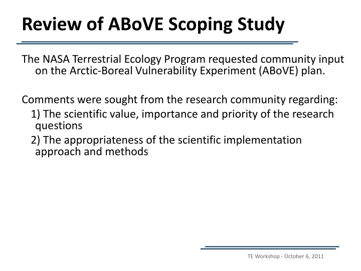 review of above scoping study